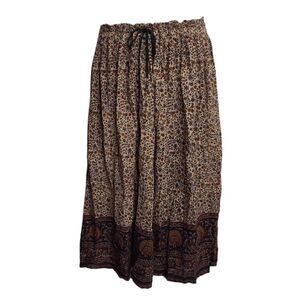 BOHO floral made in India drawstring waist midi skirt‎ with pockets M